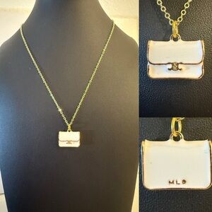Gold Chain Necklace with White Celine Handbag Pendant